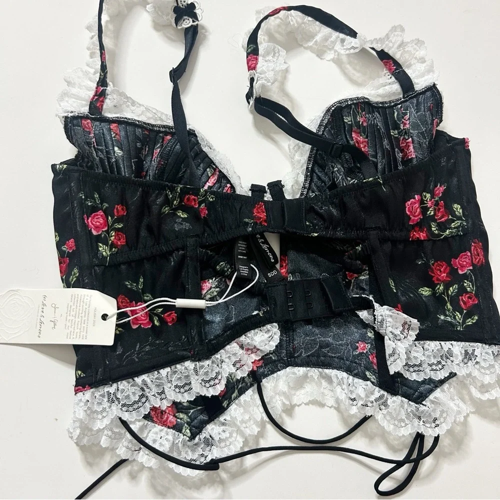 For Love And Lemons June Bustier Black with Roses (size Small-DD) - Picture 6 of 8